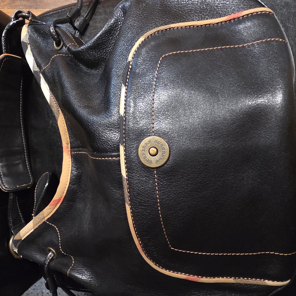 Authenic Burberry Black and Tan Hobo Bag